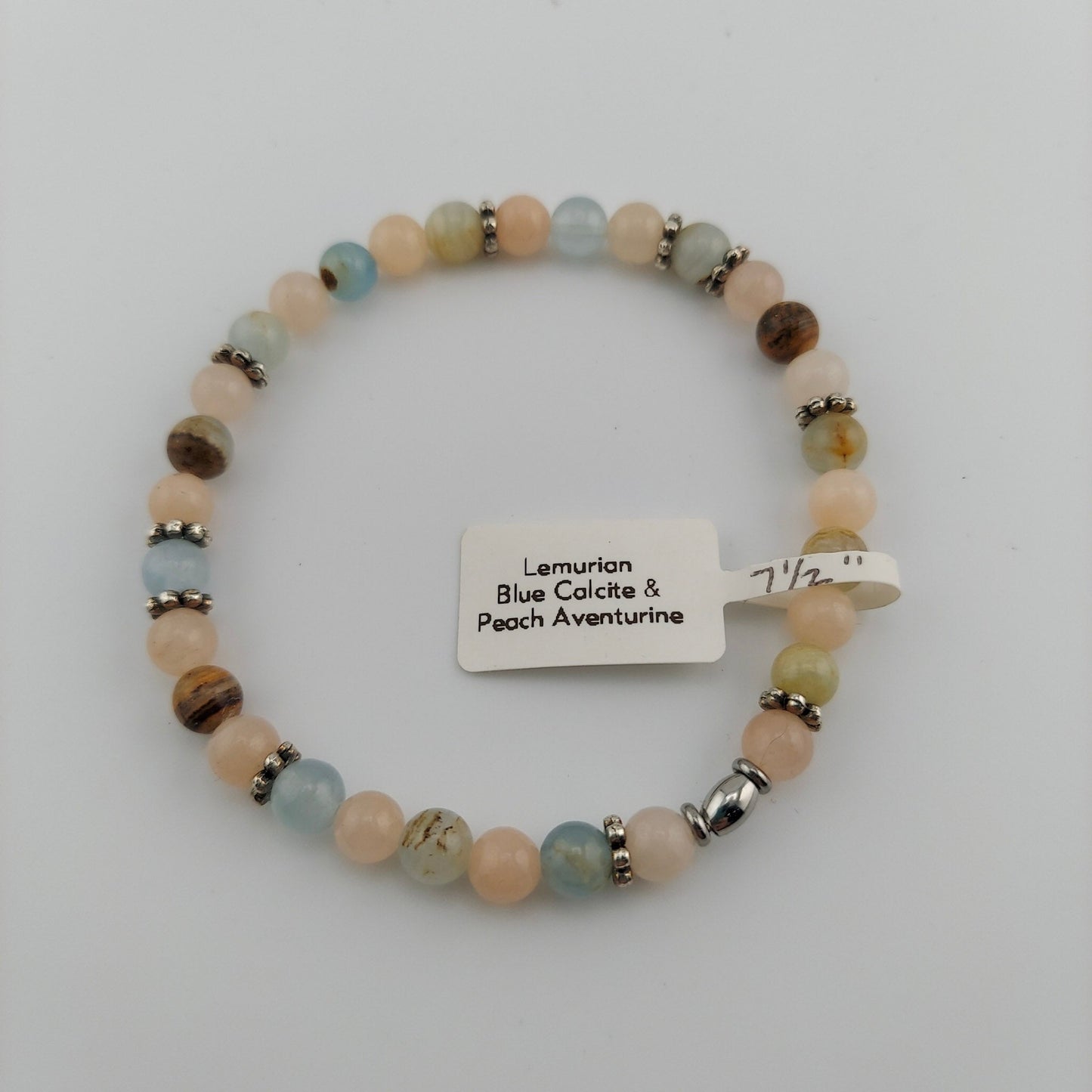 Lemurian Blue Calcite and Peach Aventurine Bracelet