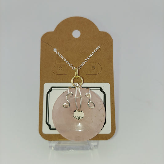Rose Quartz Donut Wrapped Necklace 20" chain