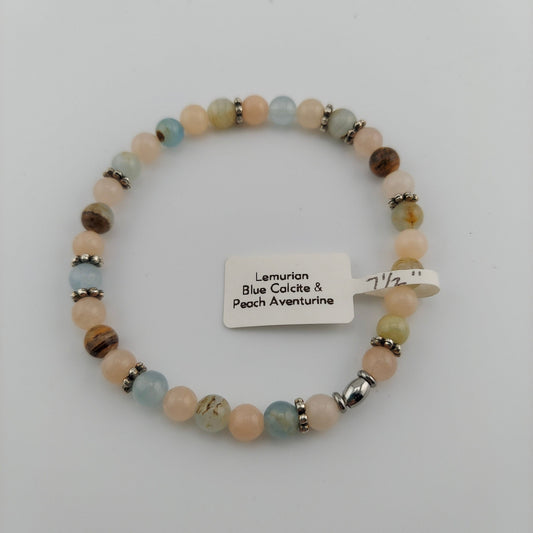 Lemurian Blue Calcite and Peach Aventurine Bracelet
