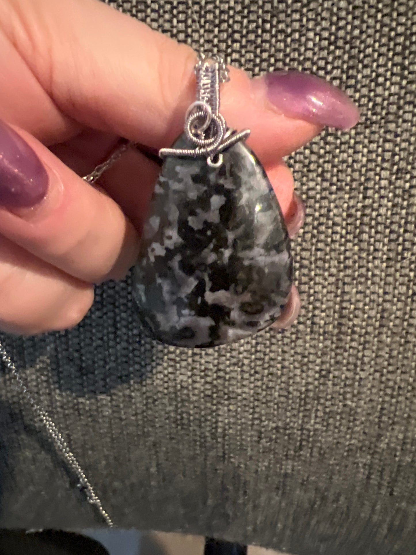 Indigo Gabbro Wire Wrapped Necklace "Leeaster”