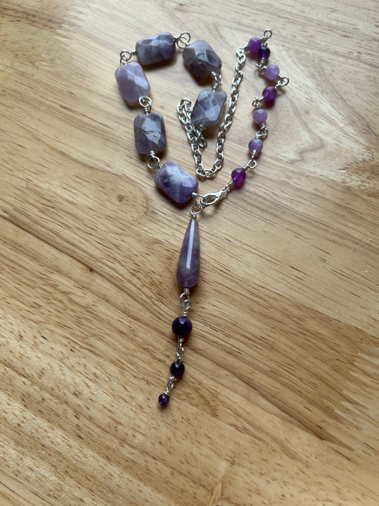 Amethyst Asymmetrical Wrapped necklace "Vera"