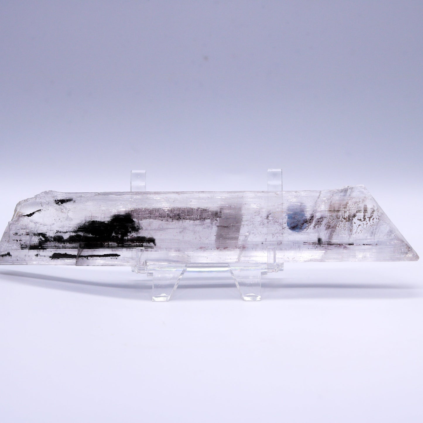 Selenite With Stibnite, Hematite, And Limonite Inclusions Raw
